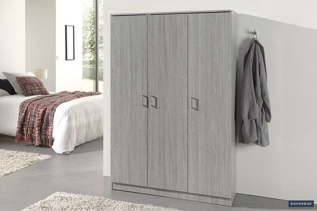 Armoire de rangement Ray 3 portes 4 étagères Chêne gris