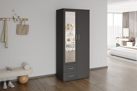 Armoire Marc 2 portes avec miroir Gris Foncé
