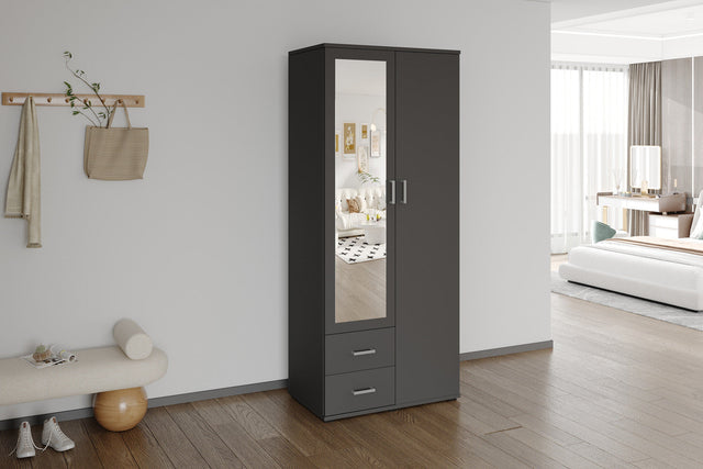 Armoire Marc 2 portes avec miroir Gris Foncé