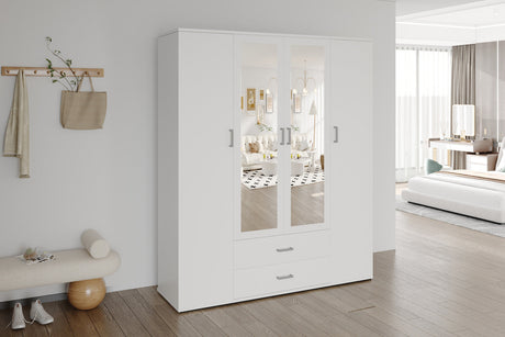 Armoire Marc 4 portes avec 2 miroirs Blanc