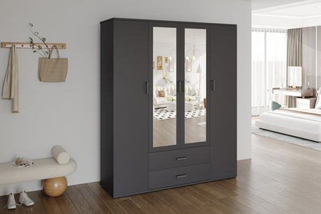 Armoire Marc 4 portes avec 2 miroirs Gris foncé
