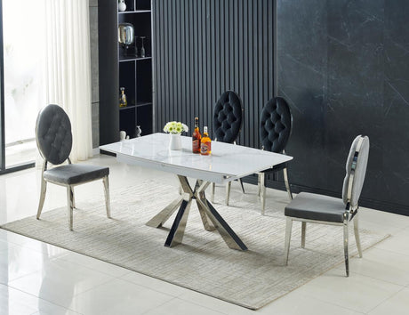 Table à manger à rallonge Spike pied doré marbre blanc 160-200cm - TB878