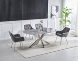 Table à manger Ophélia marbre blanc, pied doré, 150 cm – Marbre gris - Argenté – vue 3