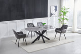 Table à manger Ophélia marbre blanc, pied doré, 150 cm – Marbre gris - Noir – vue 8