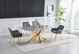 Table à manger Ophélia marbre blanc, pied doré, 150 cm – Marbre gris - Doré – vue 5