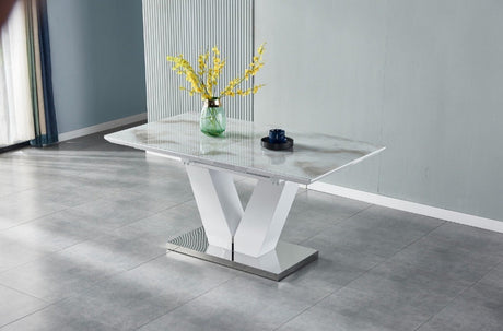 Table à manger V à rallonge marbre beige pied doré 160-200cm - TB331