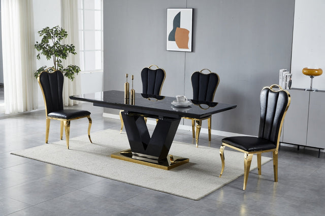 Table à manger V à rallonge marbre beige pied doré 160-200cm - TB331