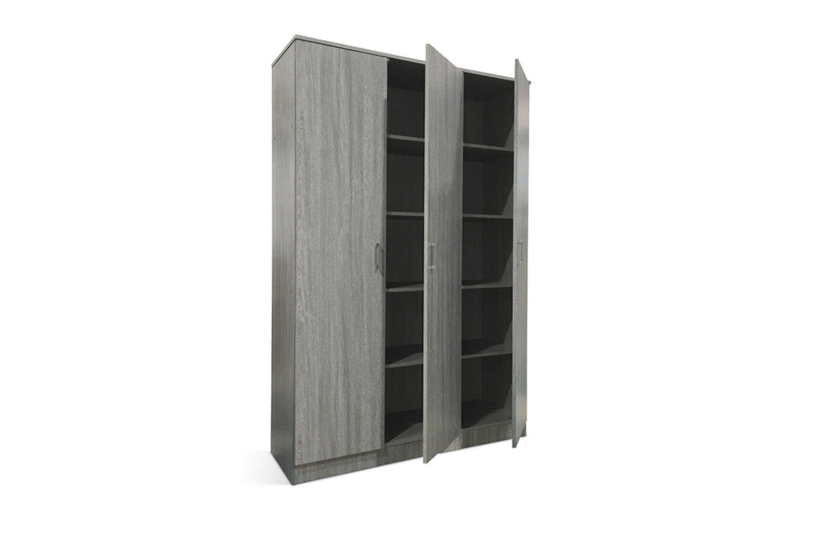 Armoire de rangement Ray – Chêne gris, 3 portes – 120 × 180 cm – vue principale