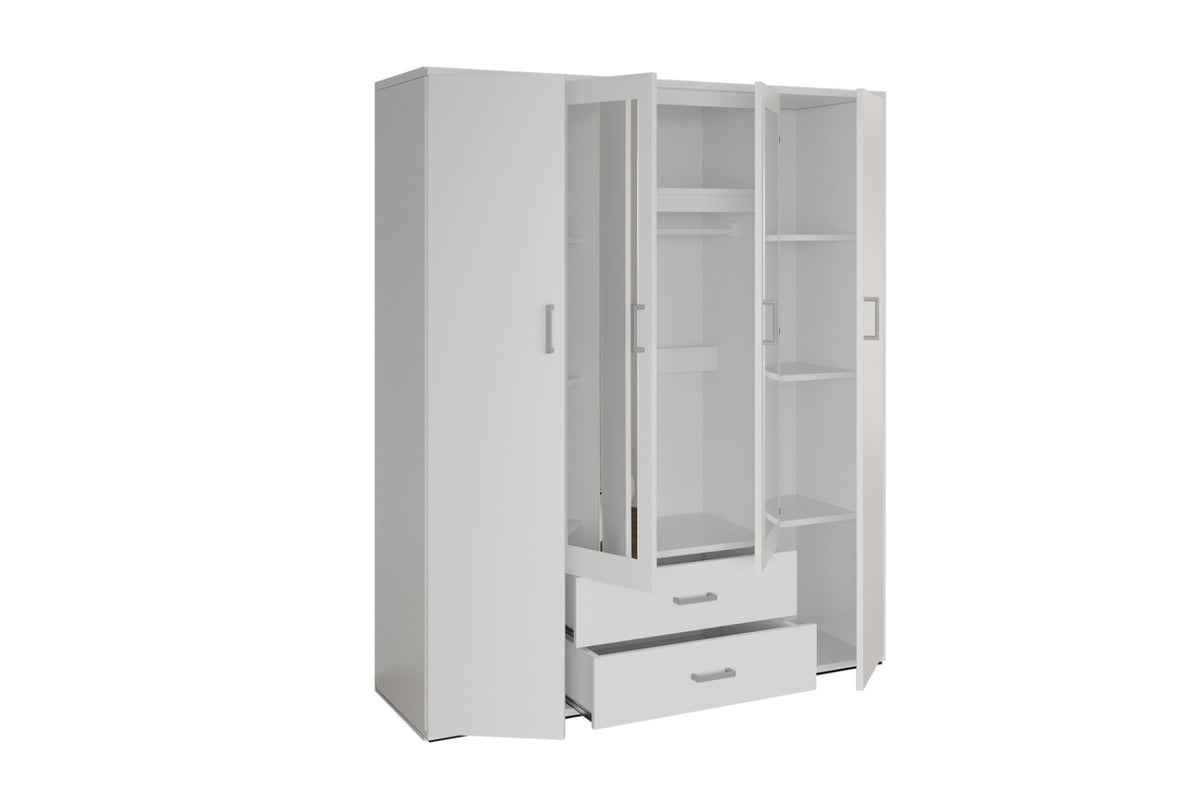 Armoire Marc – Blanc, 4 portes – 160 × 185 cm – vue 4