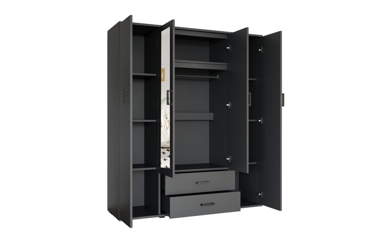 Armoire Marc – Gris foncé, 4 portes – 160 × 185 cm – vue 3