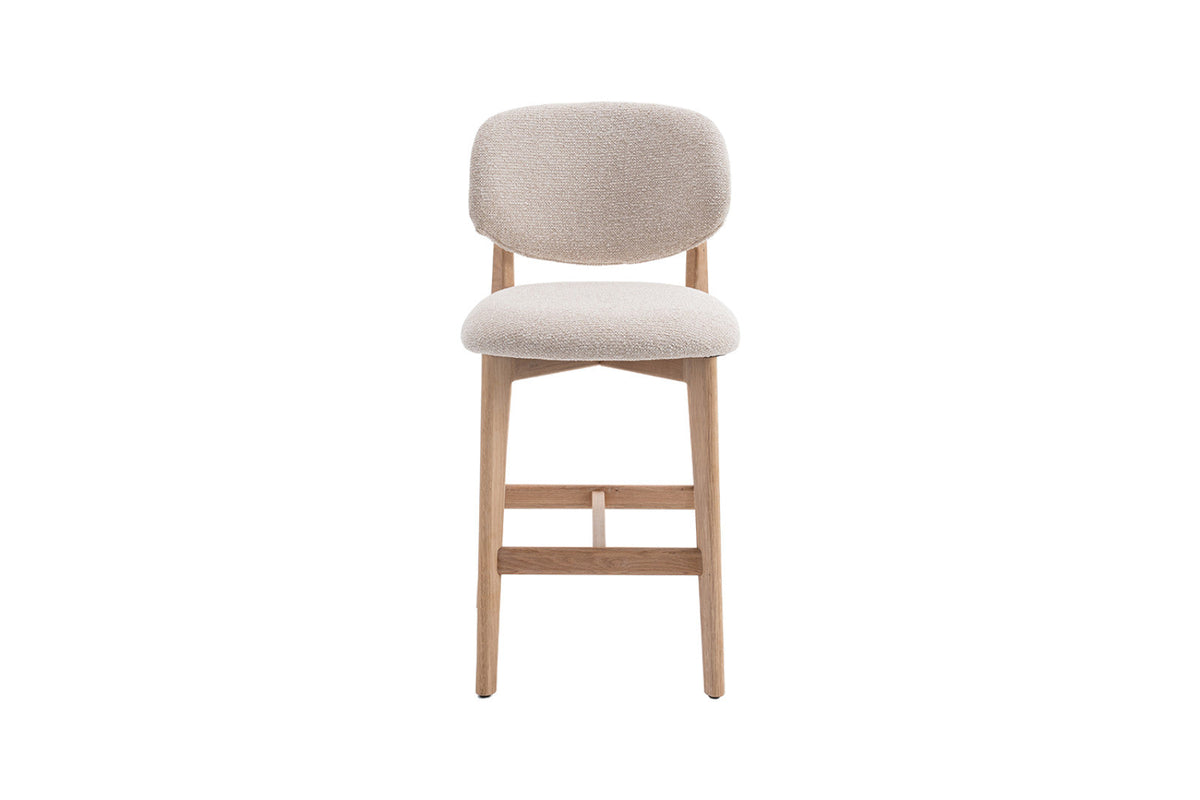 Chaise de comptoir Carmen – Chêne naturel, tissu beige – vue principale