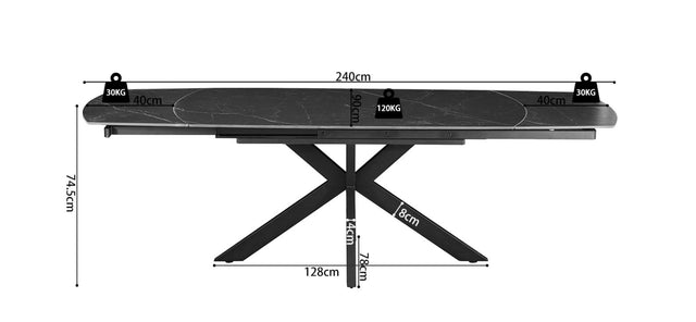 Table extensible 'Ares' 160-240 cm Ovale Danoise Pierre Noir - 51940_2