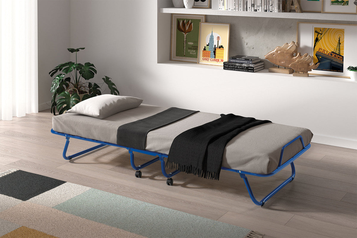 Lit pliable Safari – métal bleu – 80x190 cm