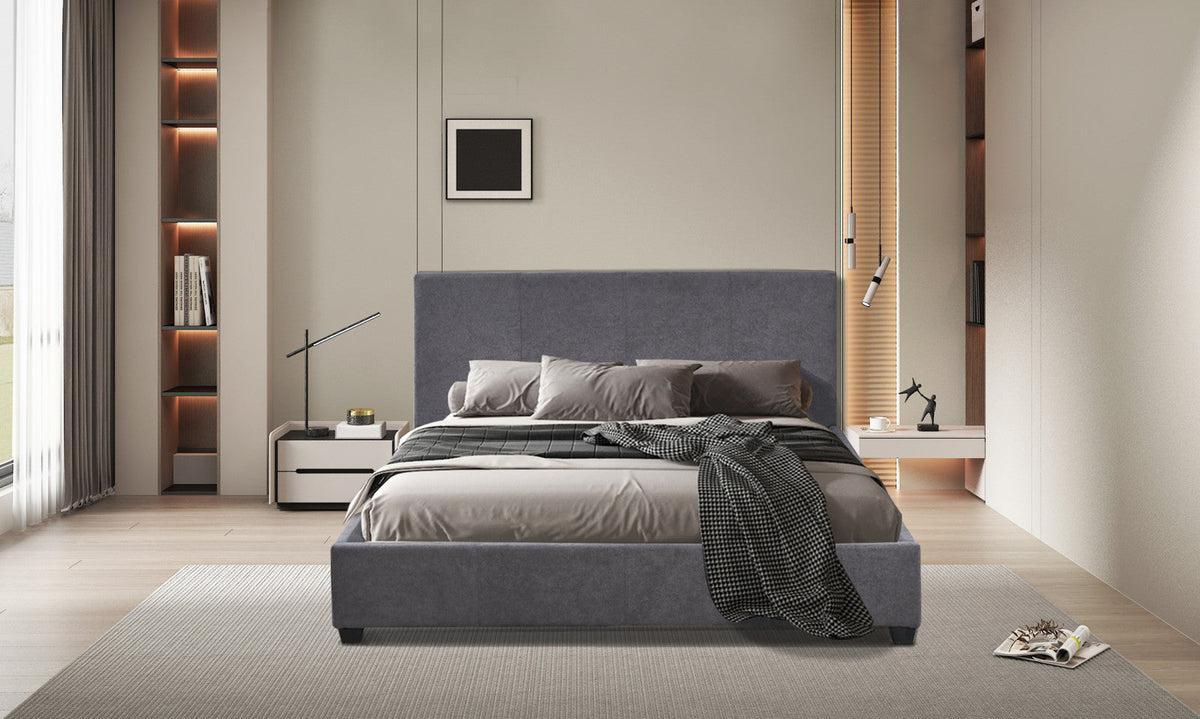 Lit Roma – Tissu gris, 160 × 200 cm – vue 3