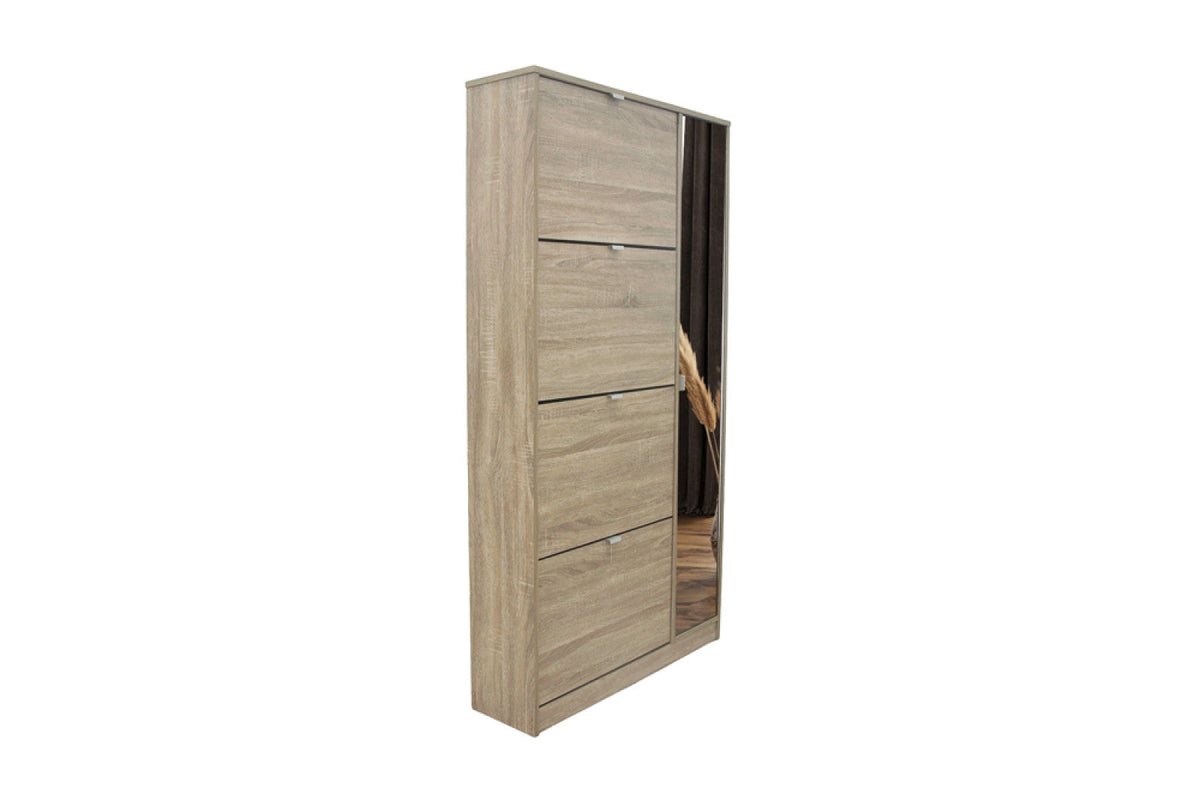Meuble à chaussures Marcel – 4 tiroirs et 1 porte miroir décor sonoma