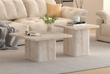 Set de 2 table basses Bobby – décor travertin beige
