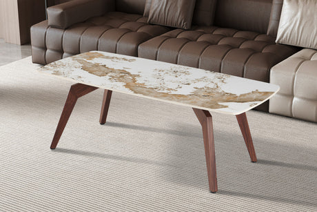 Table basse Alma – brillante pandora, pied noyer – 120x60 cm