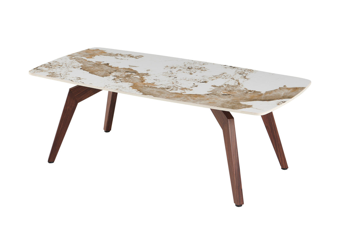 Table basse Alma – brillante pandora, pied noyer – 120x60 cm