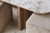 Table basse Evora – avec 4 poufs tissu pierre brillante pandora
