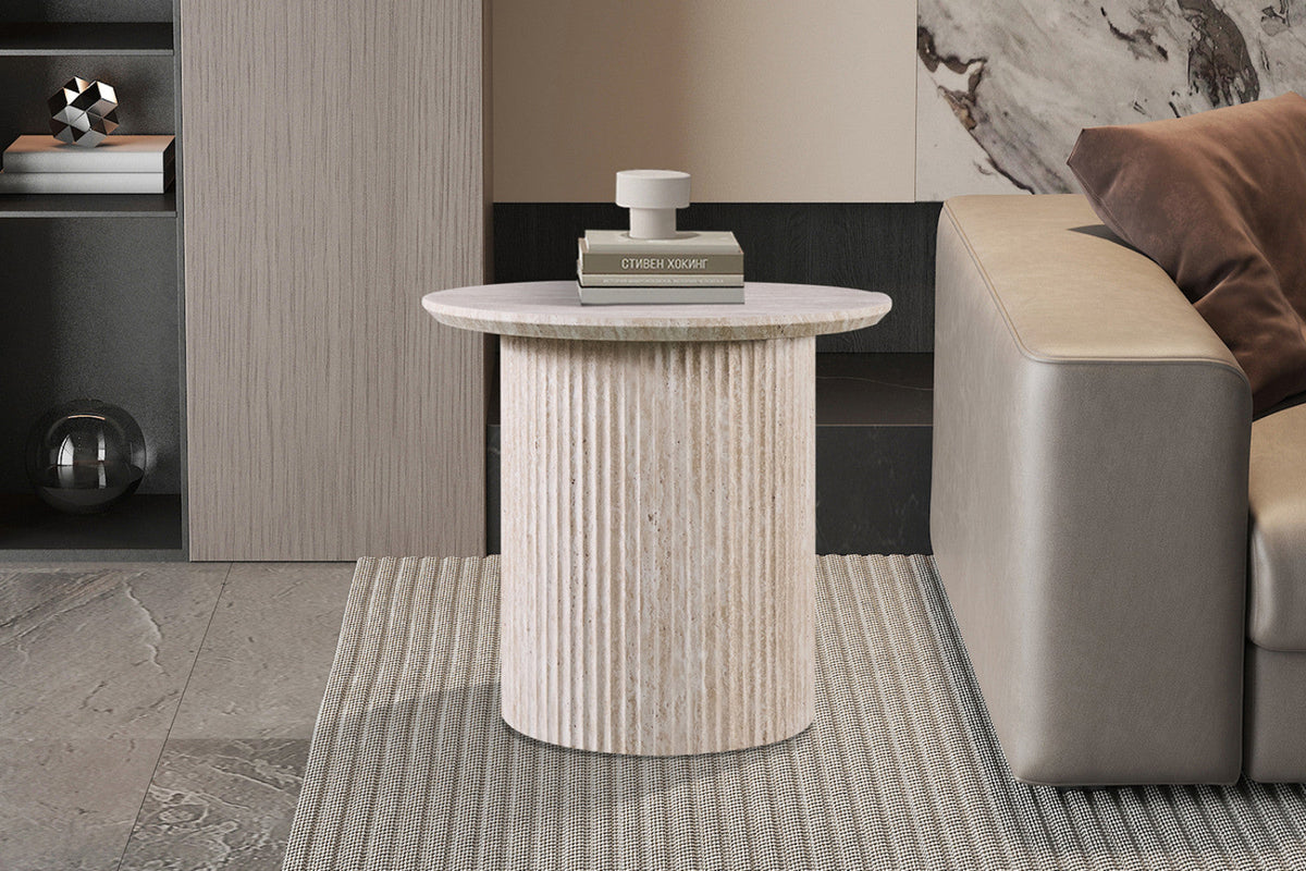 Table basse Lagos – Travertin beige, ronde Ø 50 cm – vue 2