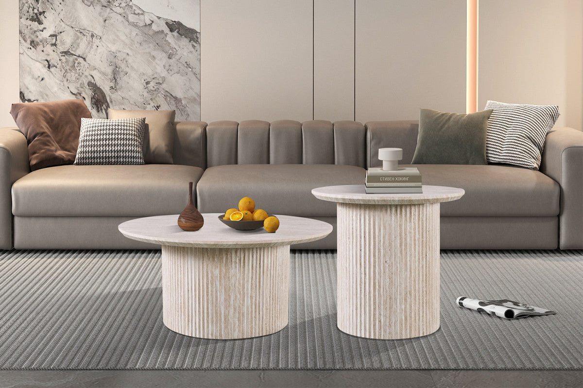 Table basse Lagos – Travertin beige, ronde Ø 80 cm – vue 3