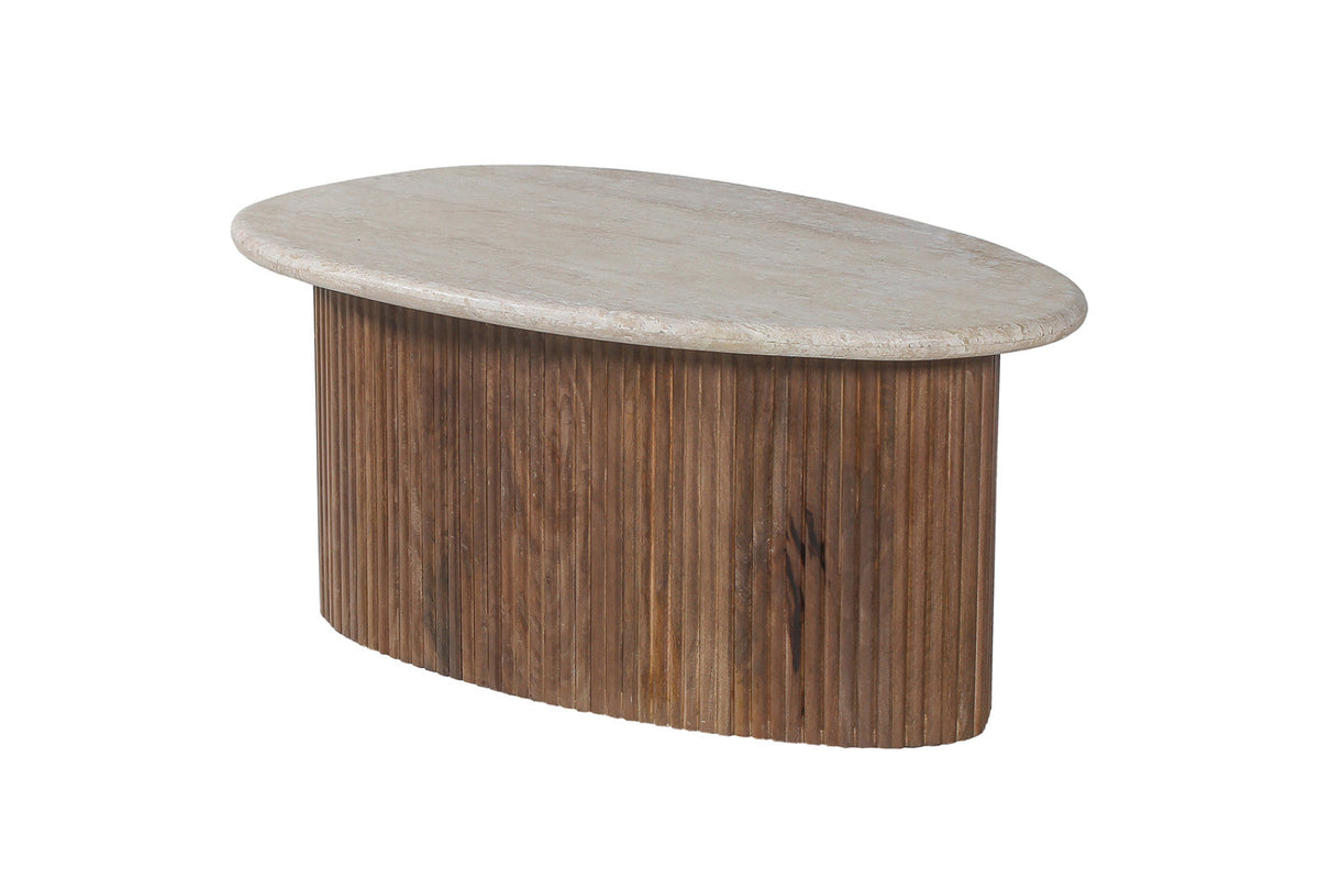 Table basse Louis – bois de manguier avec travertin beige – 90 cm