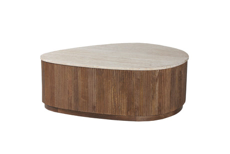 Table basse Nolan – bois de manguier avec travertin beige – 100 cm