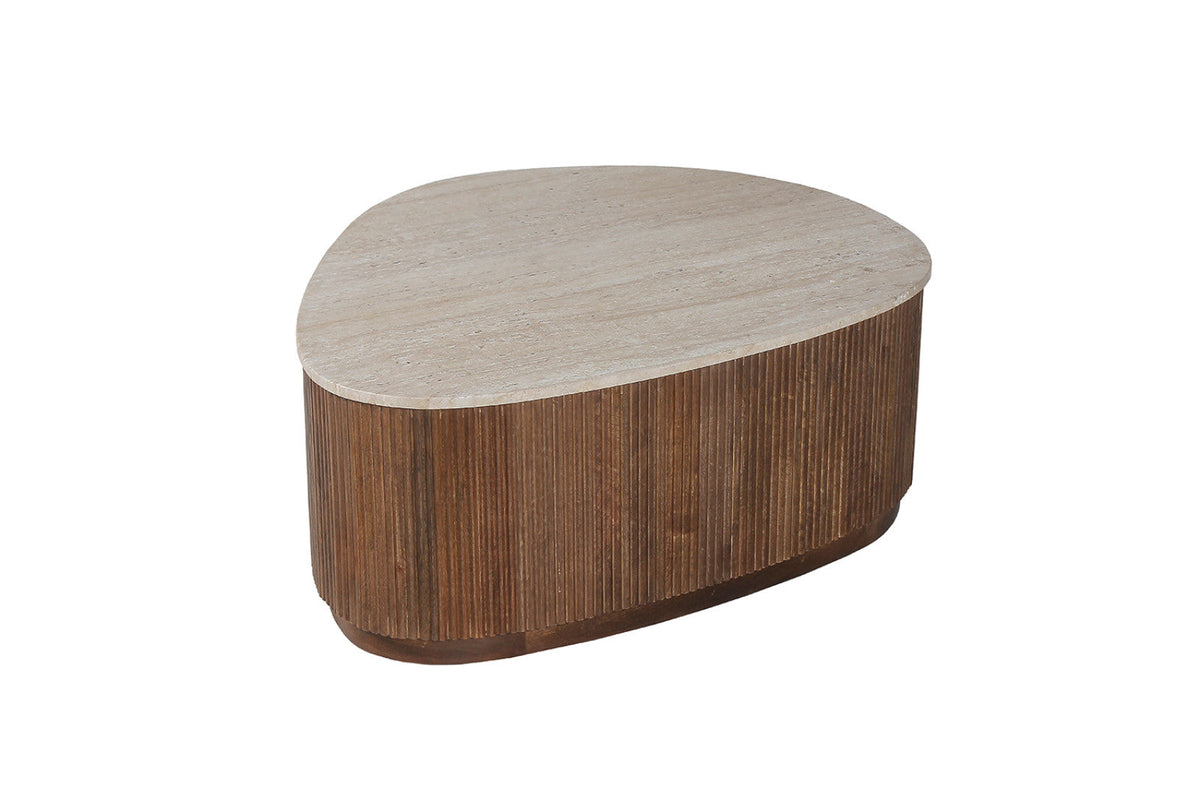 Table basse Nolan – bois de manguier avec travertin beige – 100 cm