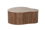 Table basse Paul – bois de manguier avec travertin beige – 83 cm