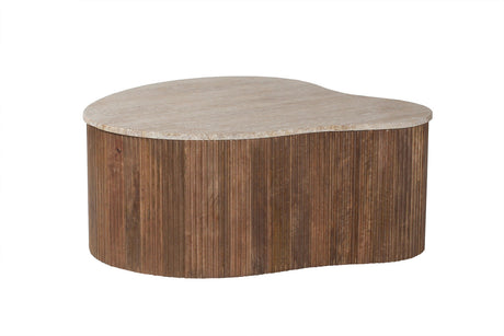 Table basse Paul – bois de manguier avec travertin beige – 83 cm
