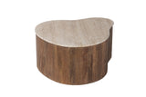Table basse Paul – bois de manguier avec travertin beige – 83 cm