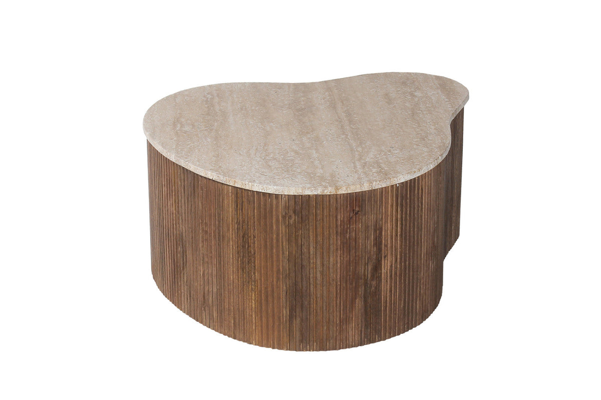 Table basse Paul – bois de manguier avec travertin beige – 83 cm